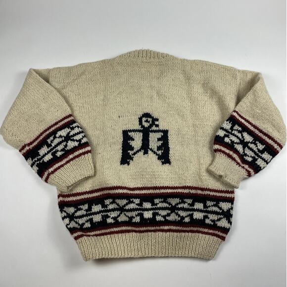 Vintage Cowichan Tribal Native American Hand Knit Cream Wool Sweater Size Medium - Picture 4 of 8